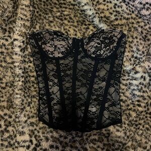 garage black mesh lace corset top